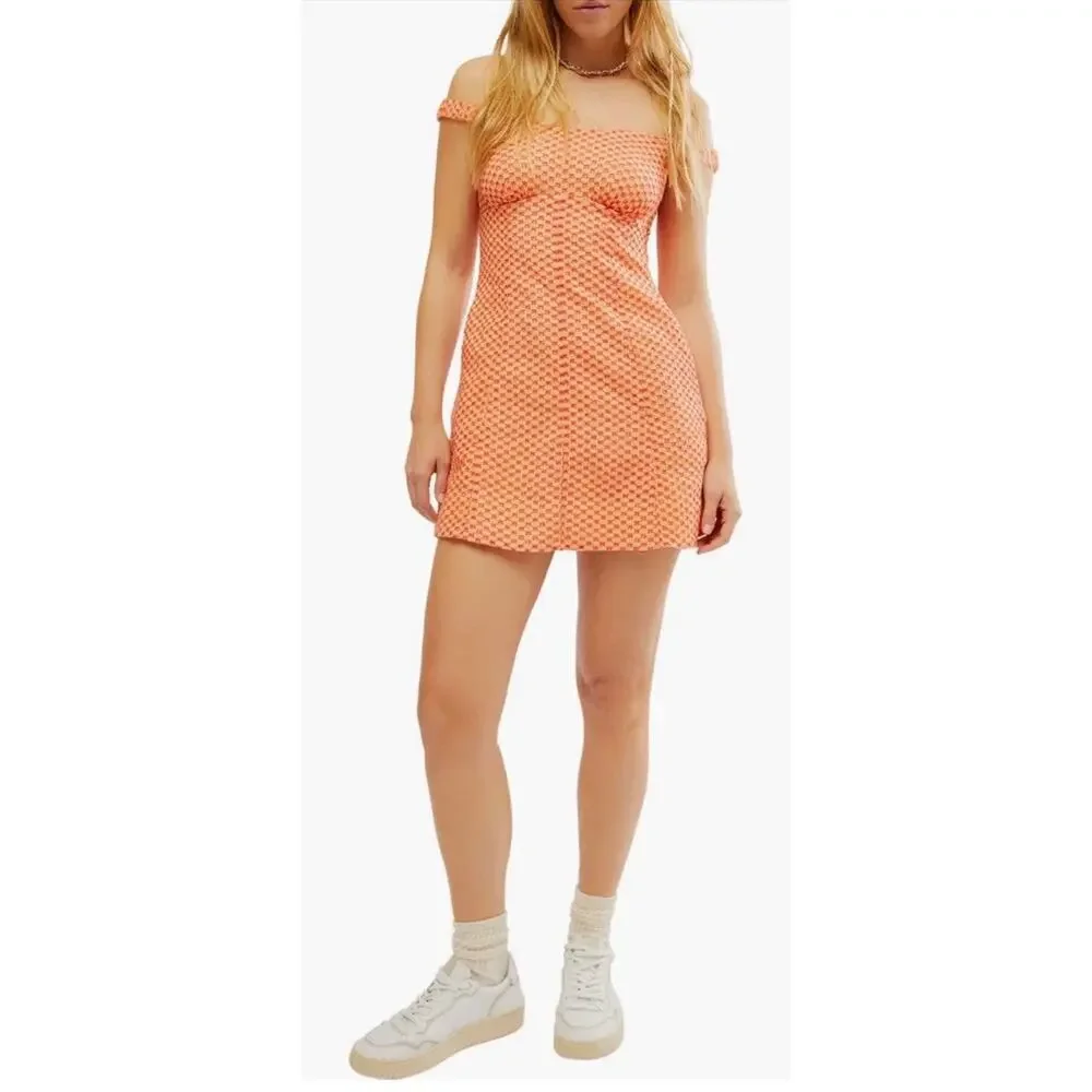 Free People Berry Kiss Mini Dress NWT Small Orange Floral Off Shoulder Boho - Picture 2 of 16